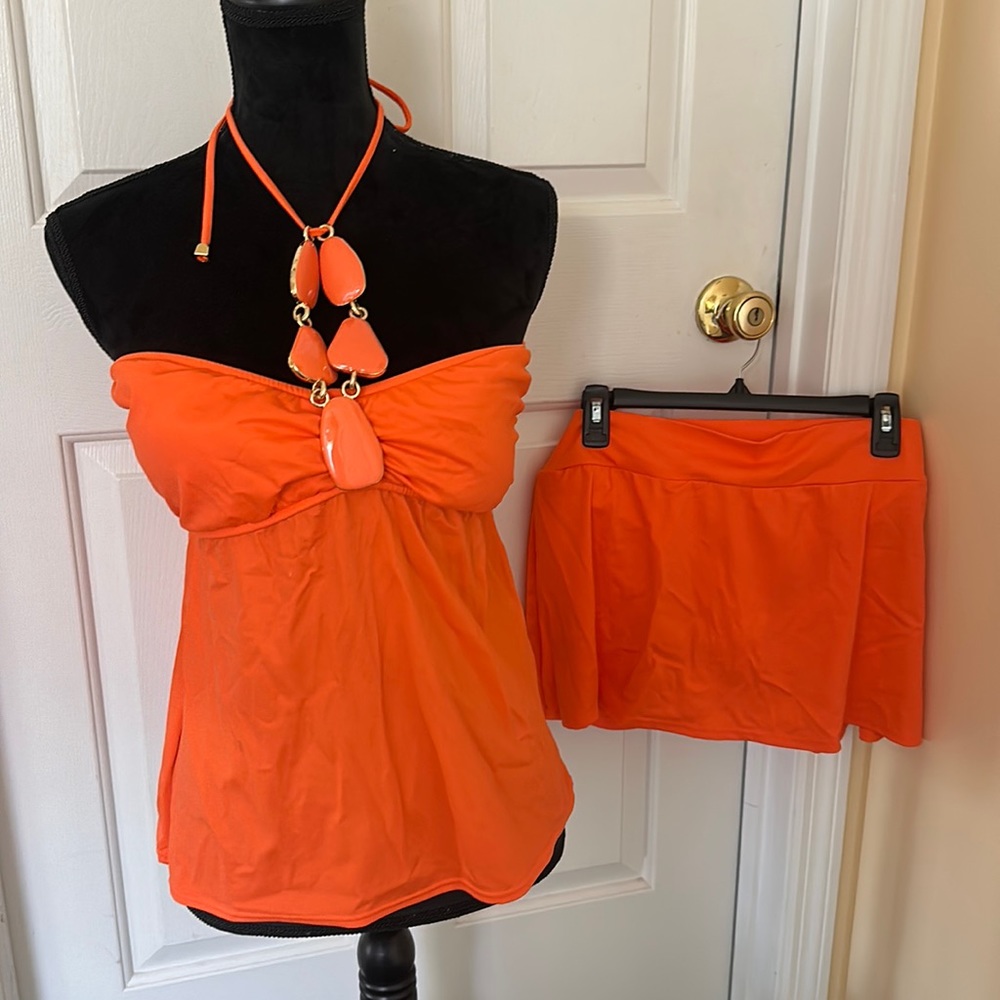NWOT Adorable by Venus Orange Shade 2 Piece  Tankini Skort Bathing suit Size 14